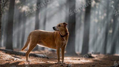 Preview: Shallow focus of a cute brown Africanis dog on a dry grass
