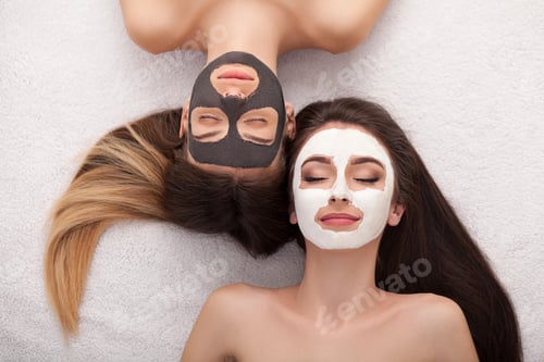 Preview: Spa. Group woman getting facial mask and gossip