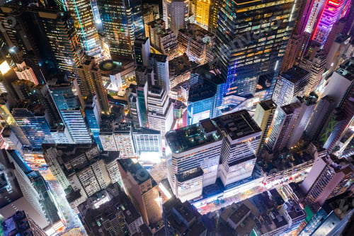 Preview: Causeway Bay, Hong Kong 22 February 2019: Top down view of Hong Kong city at night
