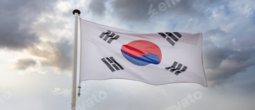 Preview: South Korea flag waving against cloudy sky
