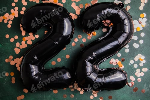 Preview: 22 Black inflatable foil baloons set. Bright party decoration figures. Luxury numbers