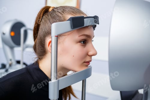 Preview: An optometrist at his clinic studies vision. Ophthalmology, medical diagnostics.