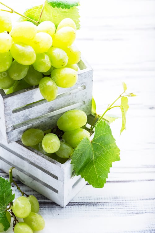 Preview: Green Grapes in Small White Wooden Crates