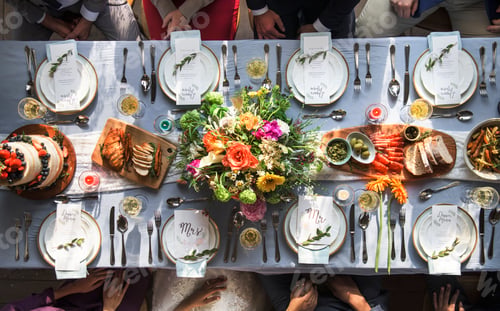 Preview: Wedding Reception Table Setting Aerial Top View