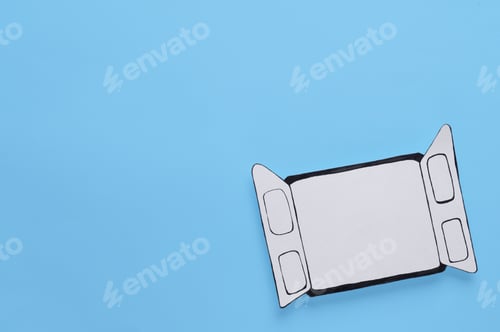 Preview: Open paper window frame on light blue background. Space for text