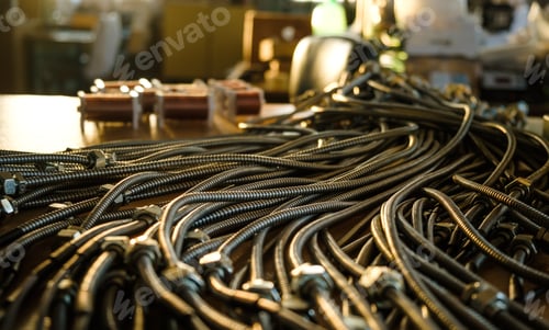 Preview: Huge bunch of metal flexible shield tubes with nuts