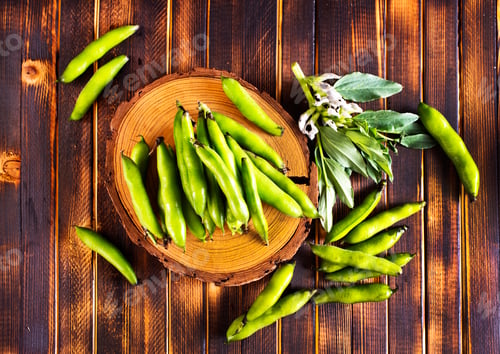 Preview: Green beans close up top view background.