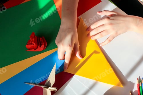 Preview: Concept of children's creativity, origami, back to school.