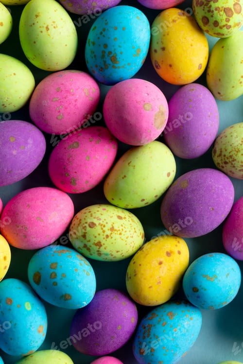 Preview: Image of multi coloured easter eggs on blue background