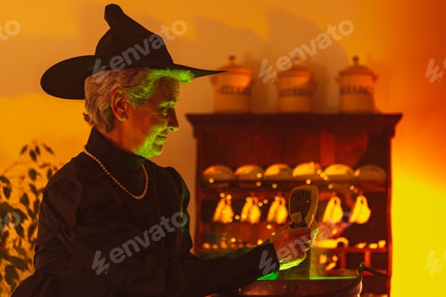 Preview: old woman disguised as a classic witch