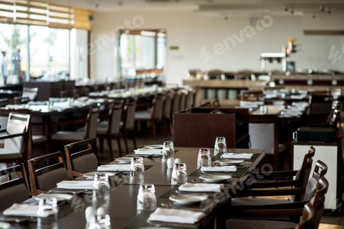 Preview: empty restaurant with served tables for catering