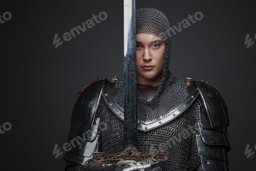 Preview: Knight woman from past with sword dressed in chainmail