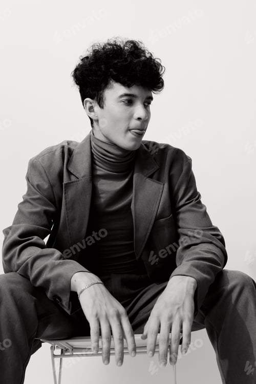 Preview: White man suit pose clothing style model trendy black studio handsome fashion and business