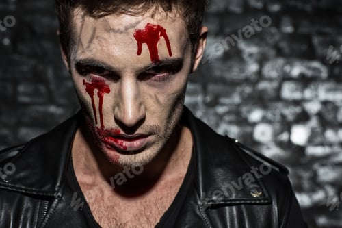 Preview: Angry male model with spooky zombie body art