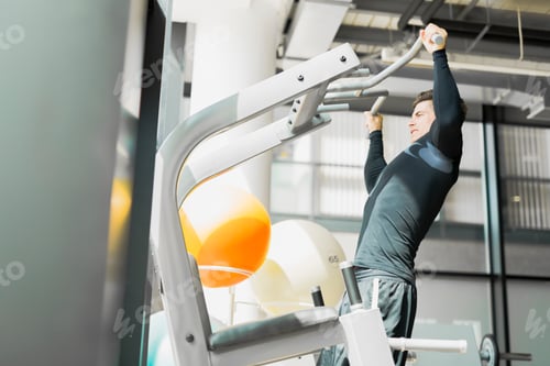 Preview: Young handsome man working out in a gym