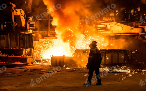 Preview: Steelworker near a blast furnace with sparks