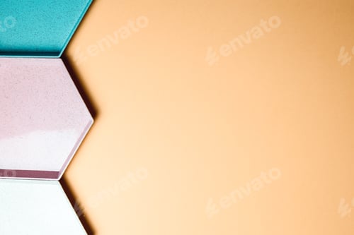 Preview: Abstract hexagon geometric colorful background. Pastel colors minimalism. Copy space banner
