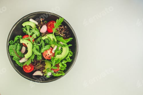 Preview: Salad Healthy, Vegetables (Avocado, Tomato, Mix Leaves, Arugula, Lettuce, Onions And More) Top Menu