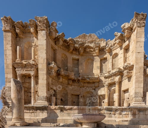 Preview: Closeup shot of Nympheum in Jordan under a blue sky