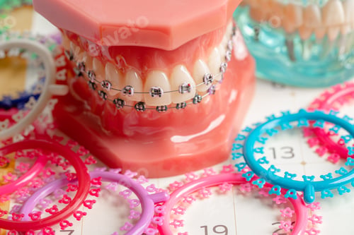 Preview: Orthodontic ligatures rings and ties, elastic rubber bands on orthodontic braces