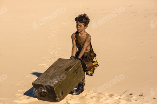 Preview: Post-apocalyptic Warrior Boy Outdoors in Desert Wasteland