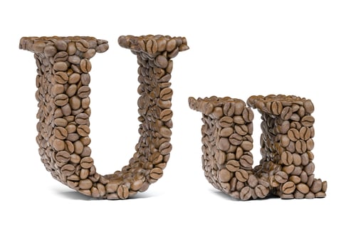 Preview: Letter U from coffee bean isoilated on white. Coffee alphabet font.