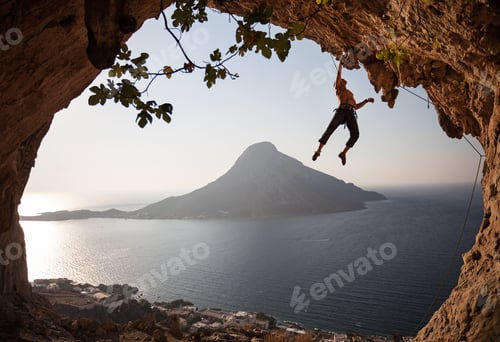 Preview: Rock climber at sunset. Kalymnos, Greece.