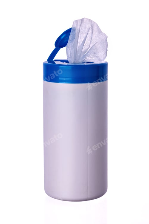 Canister of Cleaning Wipes with White Background