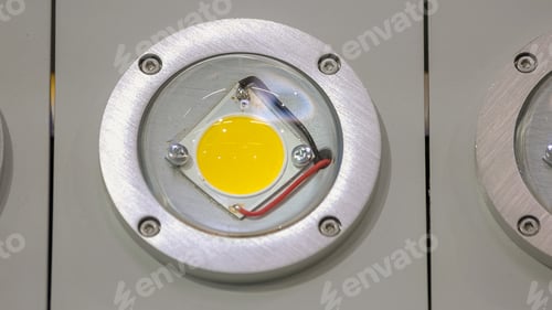 Preview: Close-up round cree led chip in the metal frame.