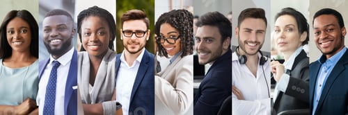Preview: Mosaic of photos of happy multiethnic young people
