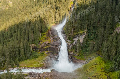 Preview: Aerial view of the krimml waterfalls in austria (Krimmler Wasserfälle). Austria's highest waterfall