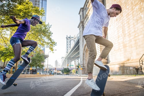 Preview: Skaters training in a skate park in New York