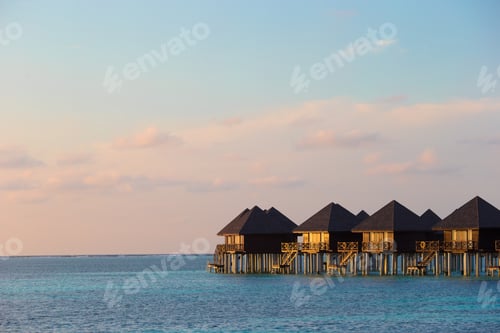 Preview: Water villas, bungalows on ideal perfect tropical island