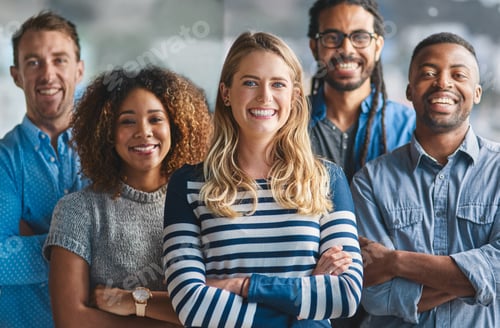 Preview: Portrait of a group of creative businesspeople standing in their office