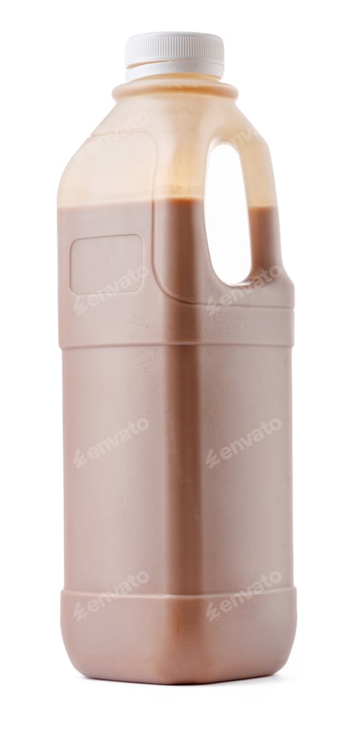 Preview: Plastic bottle of chocolate milk isolated on white