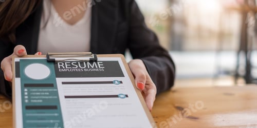 Preview: Businesswoman submits resume employer to review job application information on the desk, presents