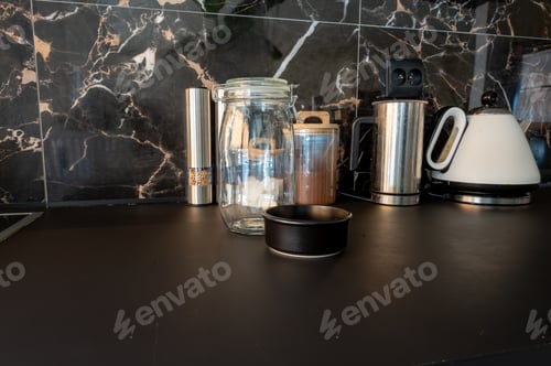 Preview: Glass jar with black ceramic bowl