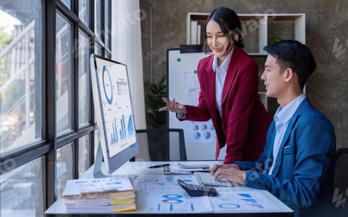 Preview: Young Asian business team creative businesspeople coworker in office. Meeting Presentation for tax