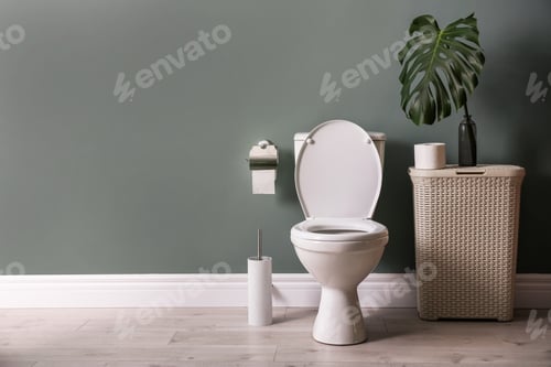Preview: New ceramic toilet bowl in modern bathroom