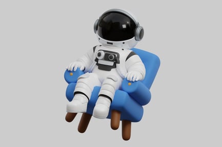 Preview: Astronaut relaxing on blue chair