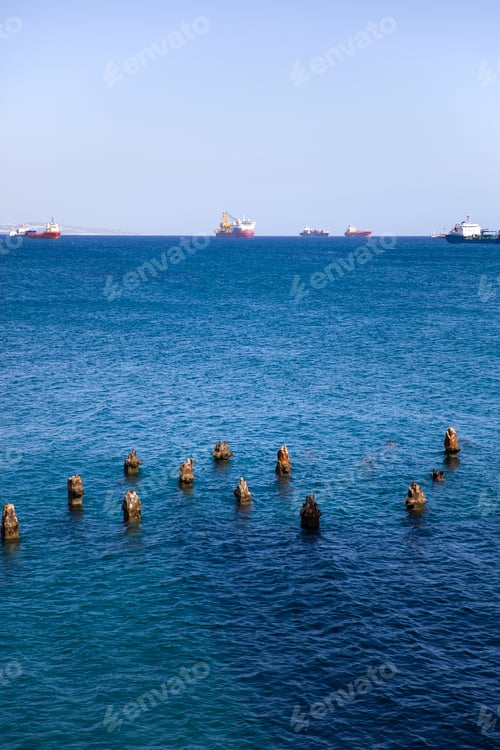 Preview: Old wooden pillars in old port at Limassol, Cyprus