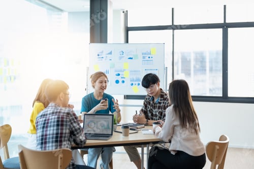 Preview: Young people working together in the office. Collaborating with colleagues, discussing, discussing