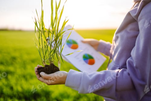 Preview: Hand of expert farmer collect soil and checking soil health before growth a seed of vegetable.