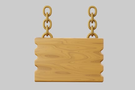 Preview: Wooden sign suspended from two chains