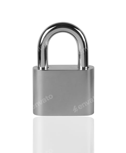 Preview: Metal padlock on white background