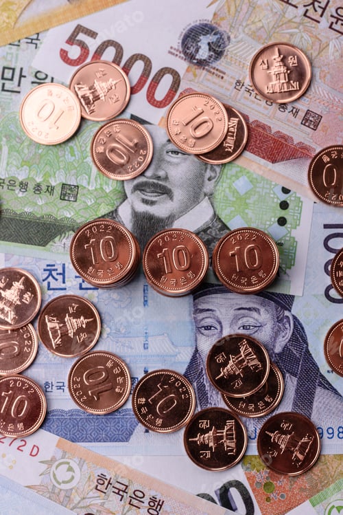 Preview: Korea, Korean cash bills, and the won currency for exchange and financial transactions. Korean won