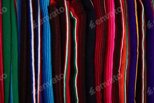 Preview: Woven Rugs With Color Strips Are Piled