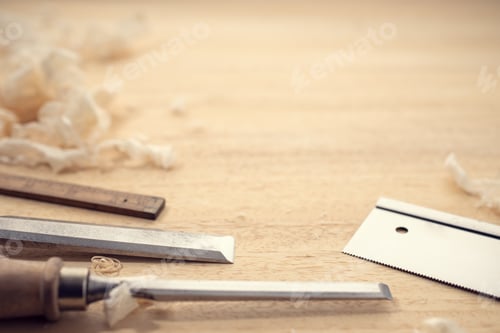 Preview: Carpentry or woodworking background with copy space