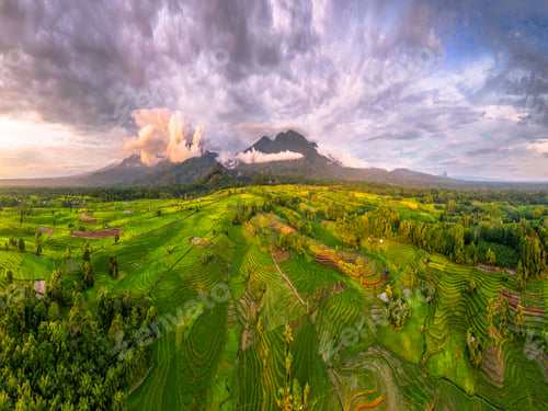 Preview: Beautiful morning view indonesia panorama landscape