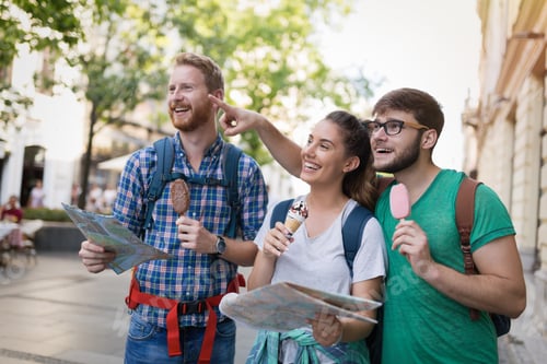 Preview: Happy group of tourists traveling and sightseeing